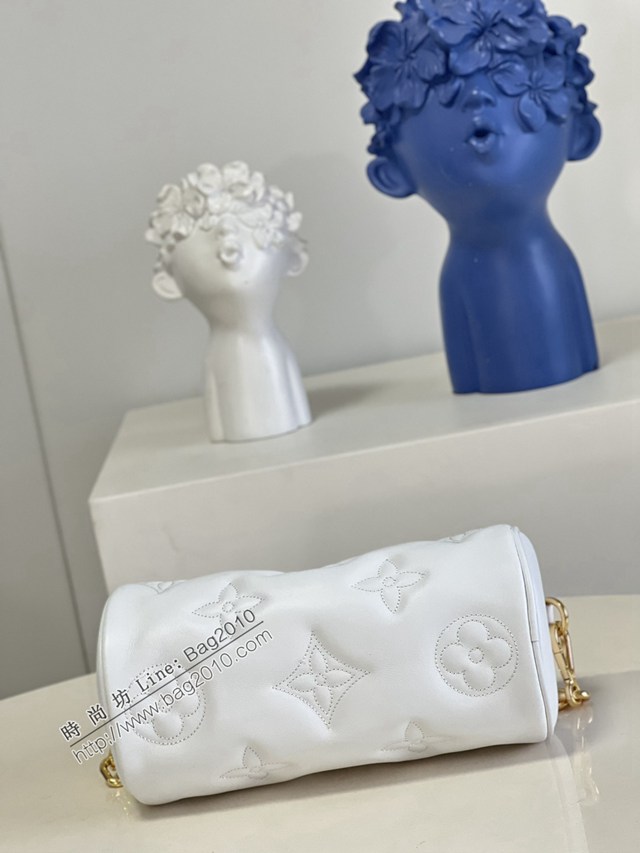 LV專櫃2023新款Papillon BB手袋 M59827白 路易威登牛皮壓花Monogram圖案手提肩背枕頭包 dn1205